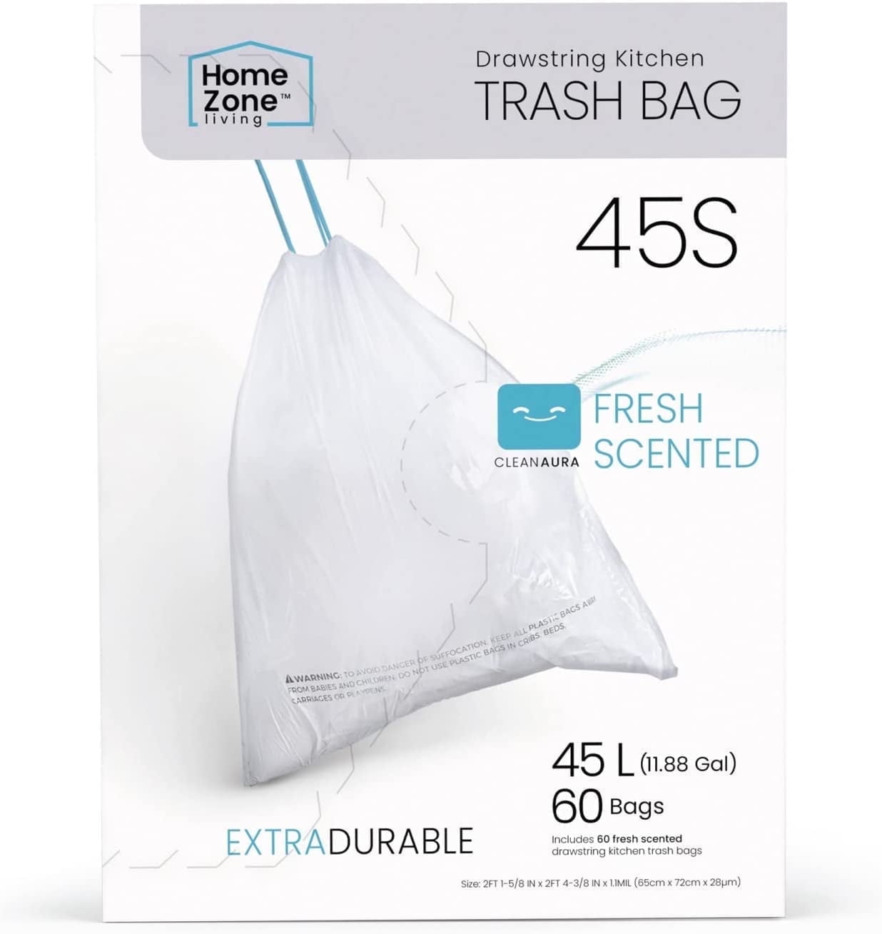 Home Zone Living Heavy Duty 12-Gallon White Drawstring Slim