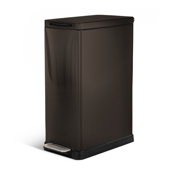 Home Zone Living 12 Gallon Slim Kitchen Trash Can with Soft Close Lid and Step Pedal, Stainless Steel, Matte Black