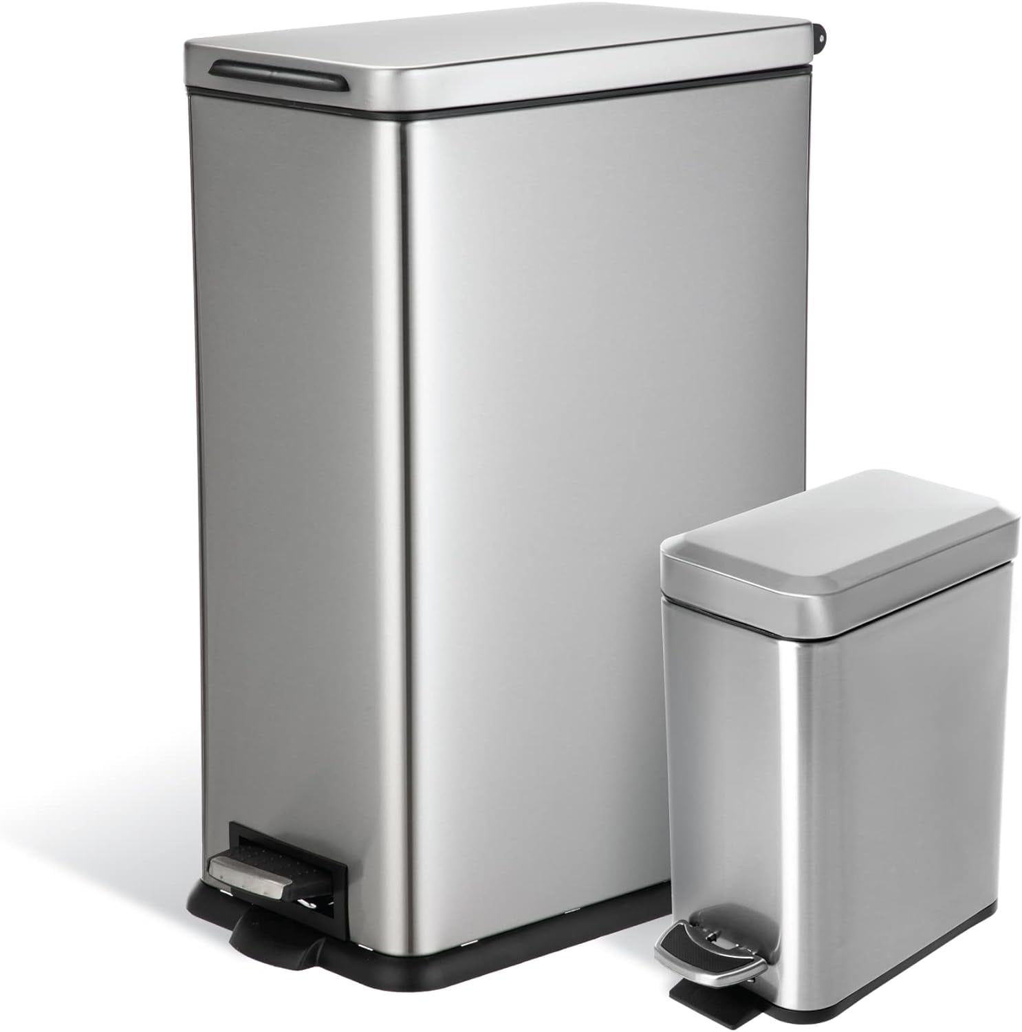 12 Gallon and 2.5 Gallon Brushed Stainless Steel Slim Trash Can Set