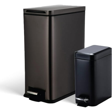 Home Zone Living 12 Gallon and 1.3 Gallon Kitchen Trash Can Value Bundle Set, Stainless Steel Wastebasket with Lid and Slim Design