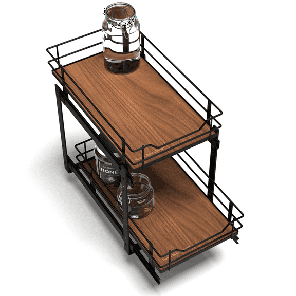 Home Zone Living 12” Width x 20” Depth 2 Shelves Pull Out Cabinet Organizer, Black