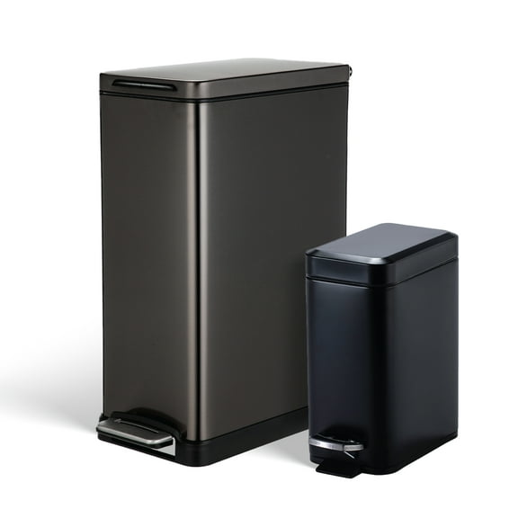 Home Zone Living 12 gal, 1.3 gal Kitchen Trash Can Combo, Slim Design in Stainless Steel, Black