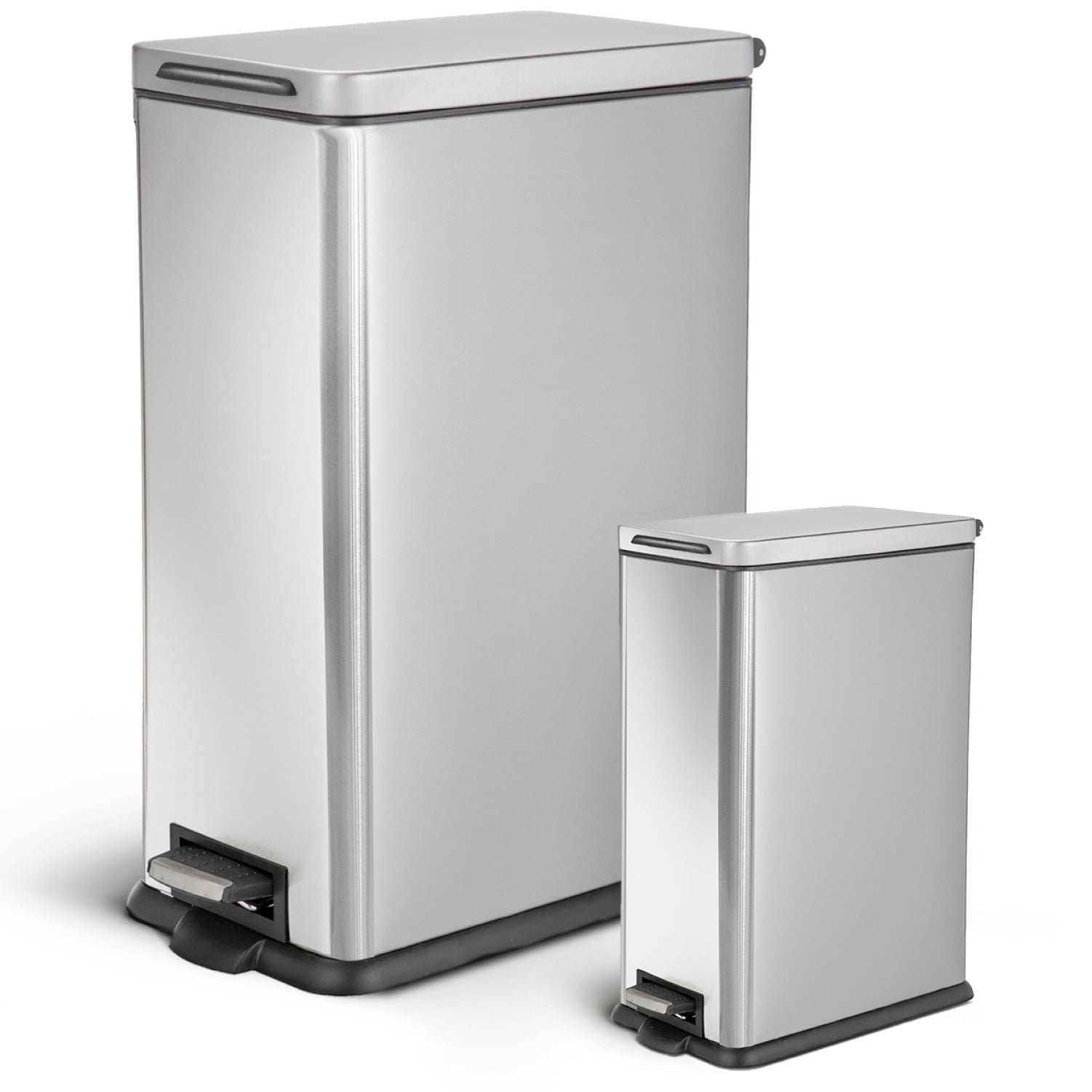 12 Gallon and 2.5 Gallon Brushed Stainless Steel Slim Trash Can Set