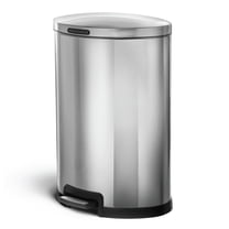 Home Zone Living 12 Gallon Semi-Round Stainless Steel Kitchen Trash Can with Step Pedal and Soft Close Lid, Silver