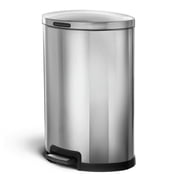 Home Zone Living 12 Gallon Silver Stainless Steel Semi-Round Kitchen Trash Can with Step Pedal and Soft-Close Lid