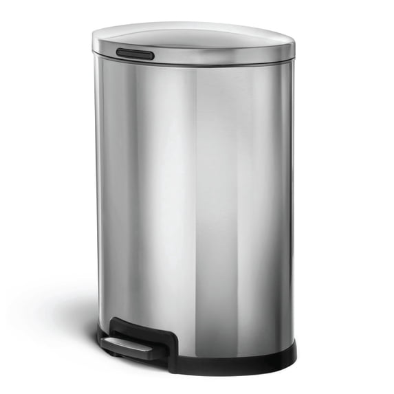 Home Zone Living 12 Gallon Silver Stainless Steel Semi-Round Kitchen Trash Can with Step Pedal and Soft-Close Lid