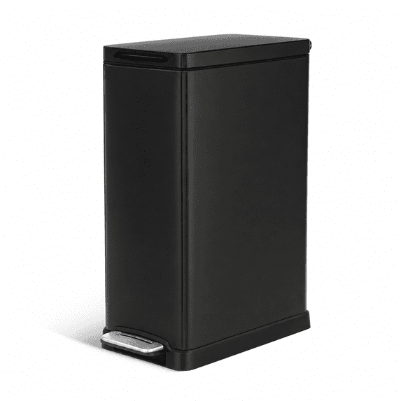 Home Zone Living 12 Gallon Slim Black Stainless Steel Kitchen Trash Can with Step Pedal and Soft Close Lid