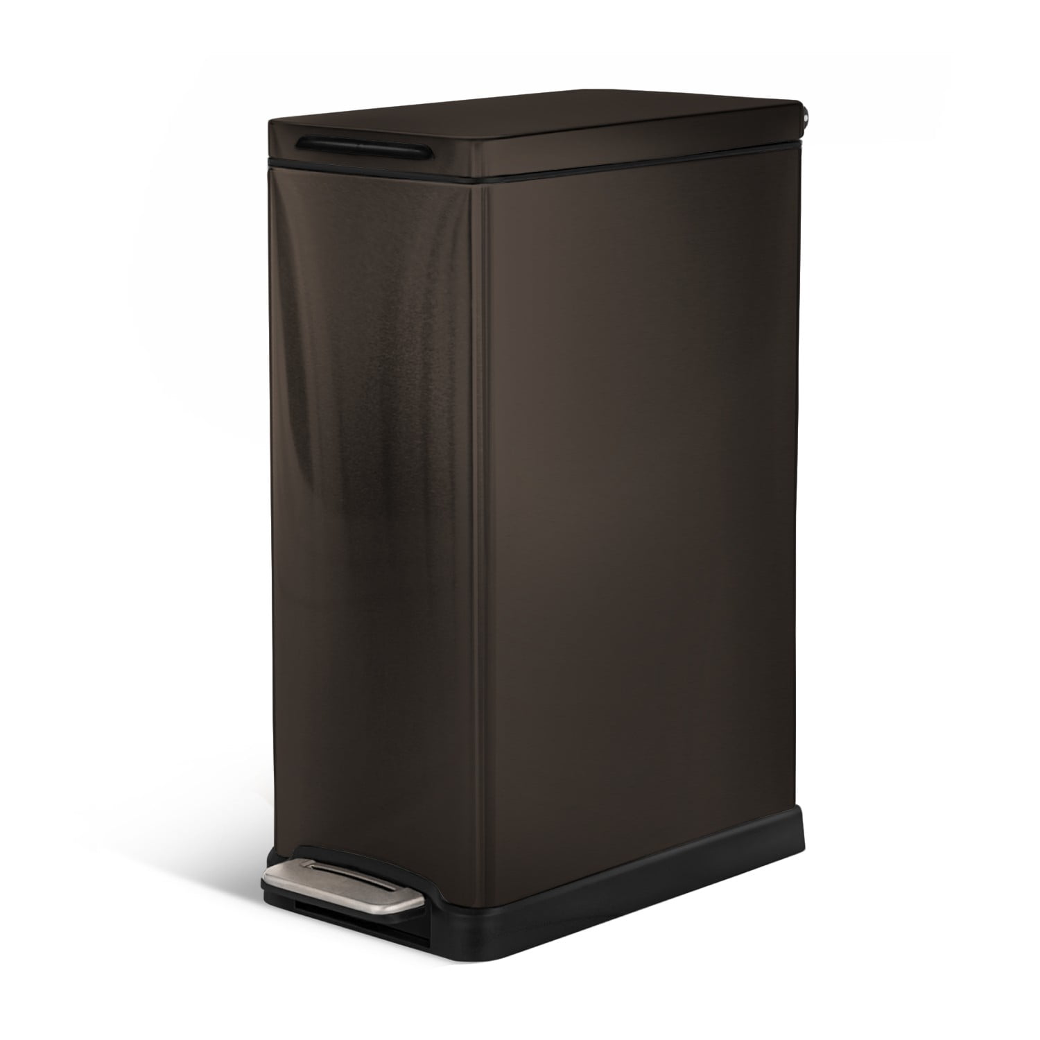 Home Zone Living 12 Gallon Slim Stainless Steel Kitchen Trash Can with Step Pedal and Soft Close Lid, Black