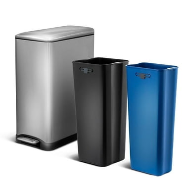 Home Zone Living 13 Gallon Kitchen Trash Can with Dual Compartments, Stainless Steel, Silver