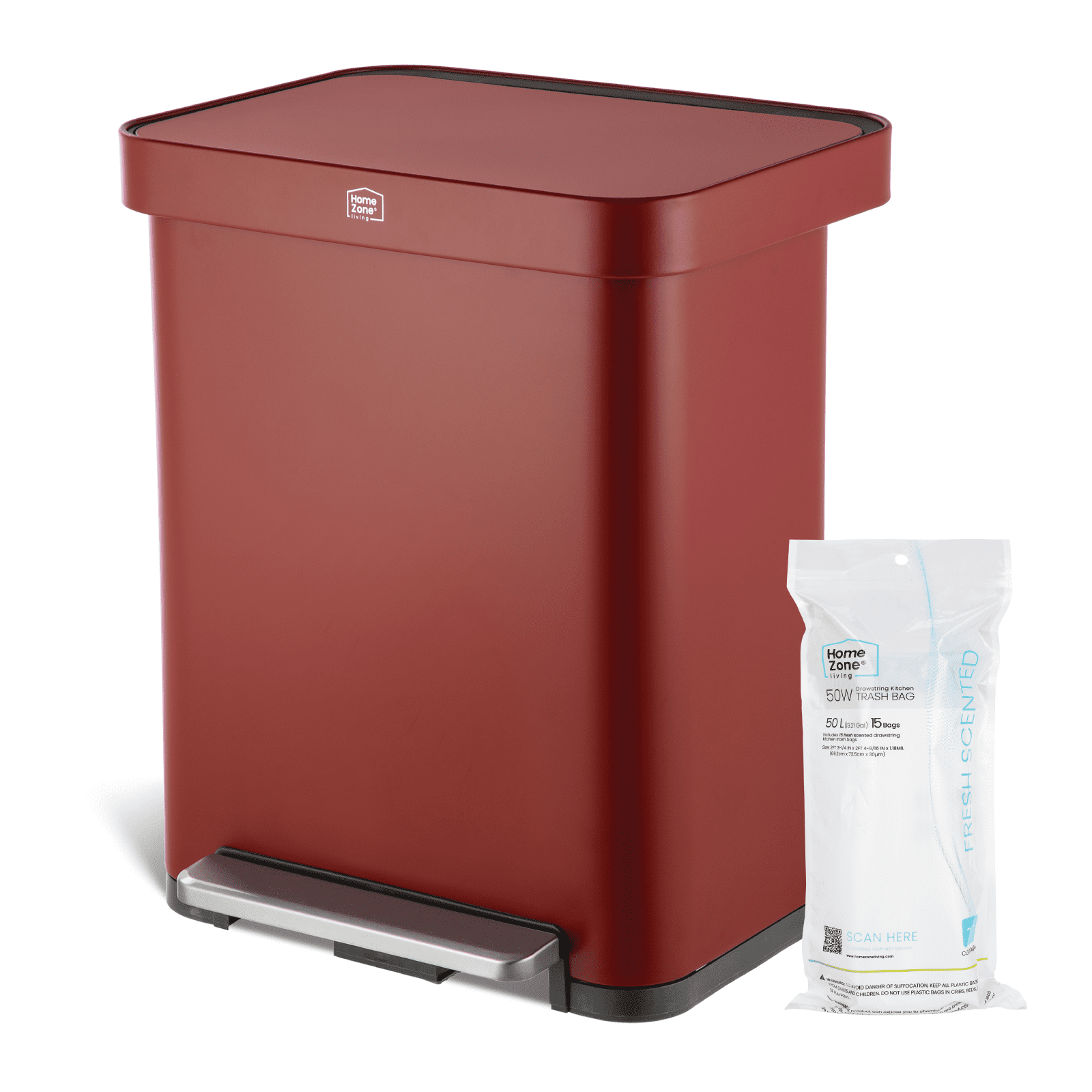 Red Stainless Steel 13 Gallon Kitchen Trash Can with Pedal