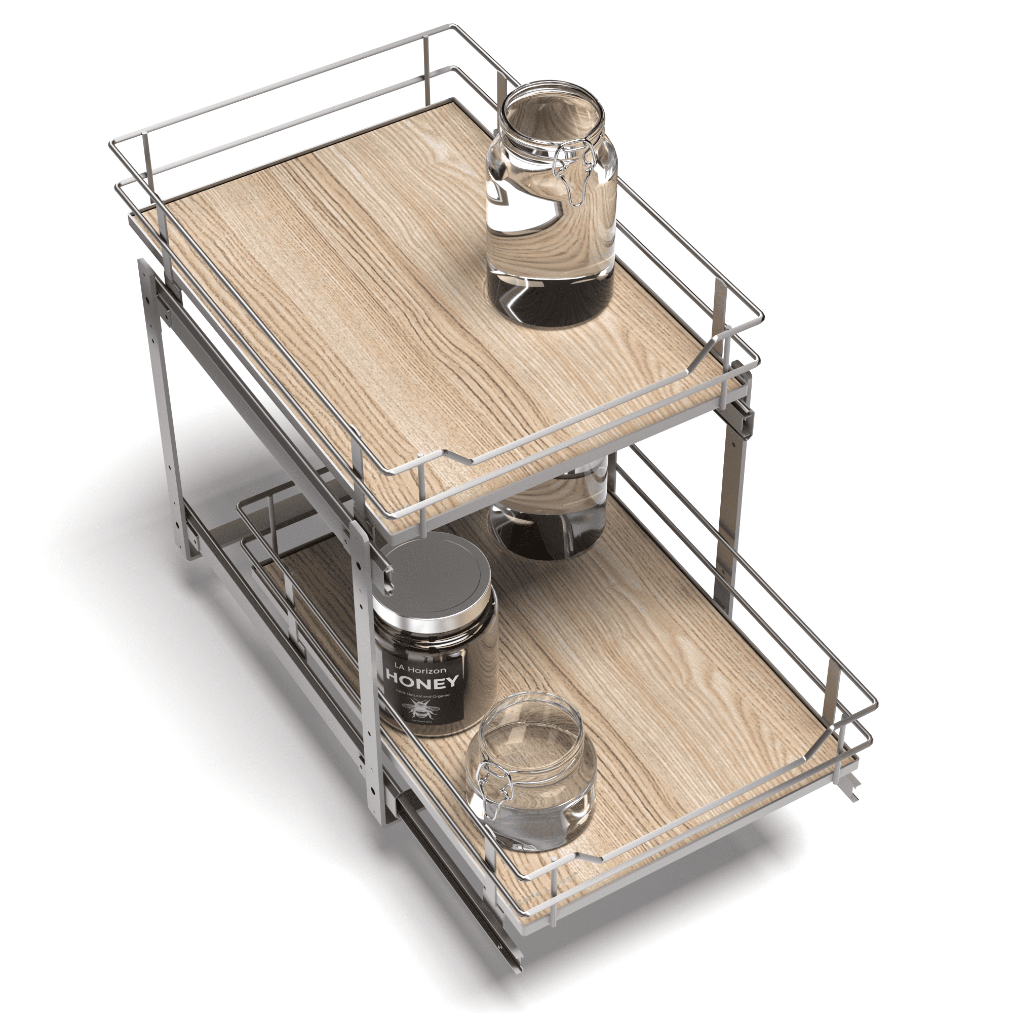 Satin Nickel and Light Brown 2-Tier Pull Out Cabinet Organizer