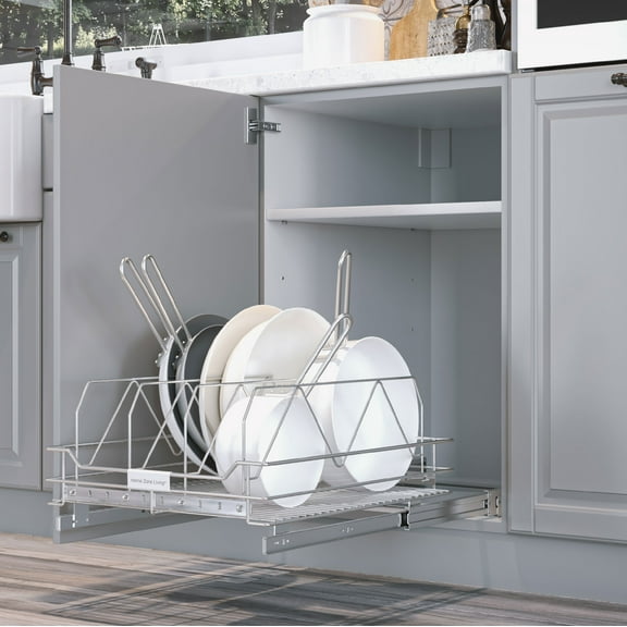 Home Zone Living 17”Width x 20”Depth 1 Shelf Pull Out Under Sink Organizer, Silver