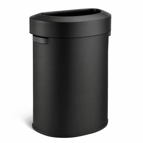 Home Zone Living 18 Gallon Black Stainless Steel Semi-Round Flat Back Open Top Commercial Trash Can