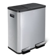 Home Zone Living 19 Gallon Dual Compartment Kitchen Trash and Recycling Can with Soft Close Lids and Removable Buckets, Stainless Steel, Silver
