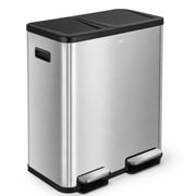Home Zone Living 19 Gallon Silver Stainless Steel Dual Compartment Kitchen Trash and Recycling Can