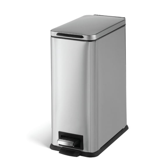 Home Zone Living 3 Gallon Slim Stainless Steel Trash Can with Soft Close Lid and Removable Liner, Silver
