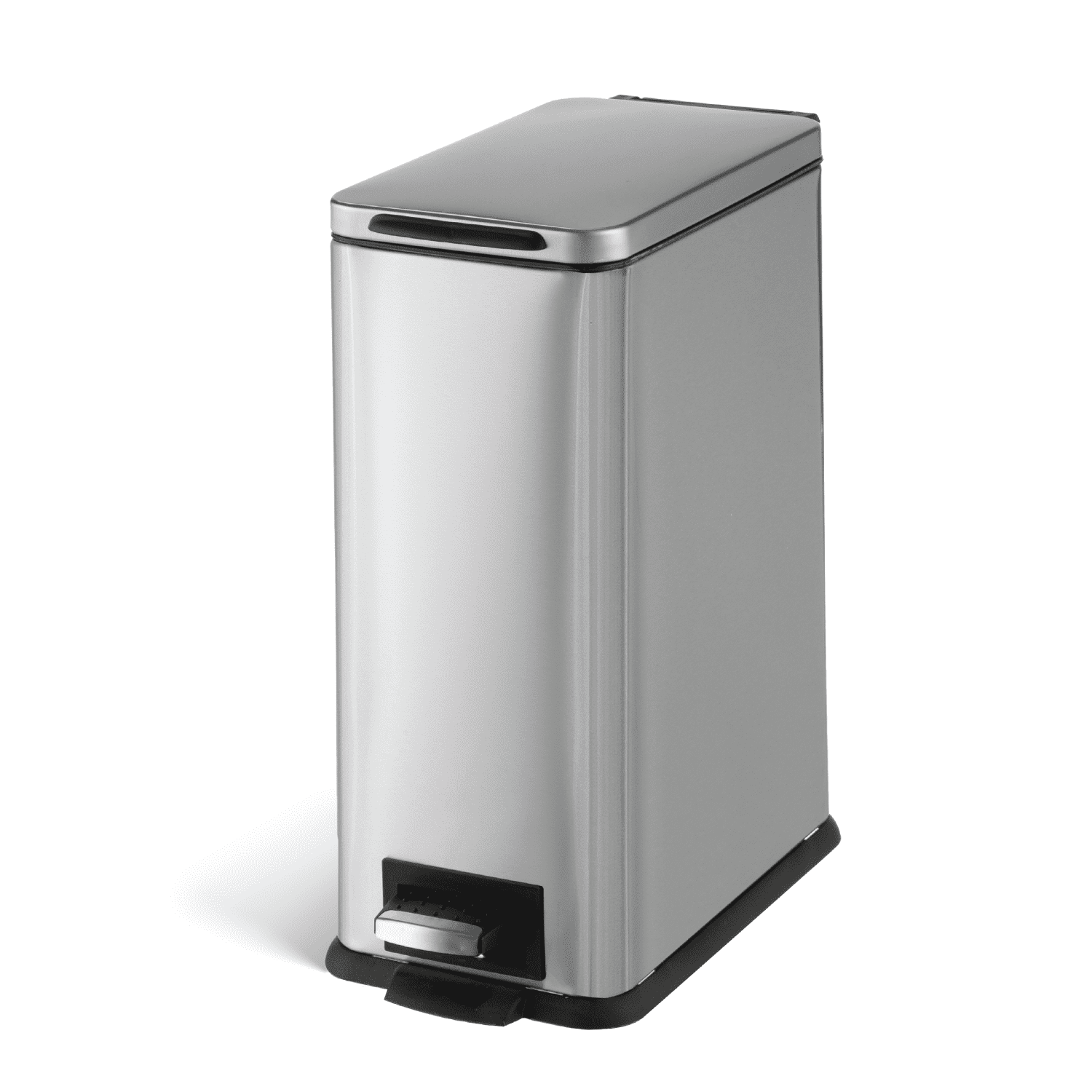Slim Rectangular Silver Stainless Steel Step-On Trash Can