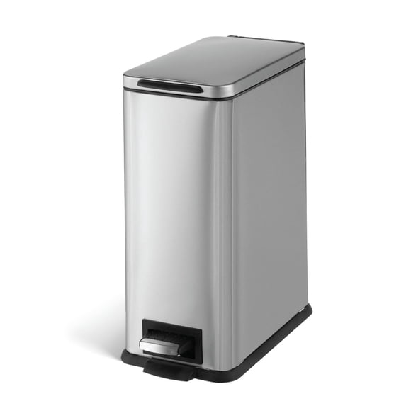 Home Zone Living 3 Gallon Small Trash Can with Step Pedal and Lid, Slim Rectangular Design, Stainless Steel, Silver, 10 Liters