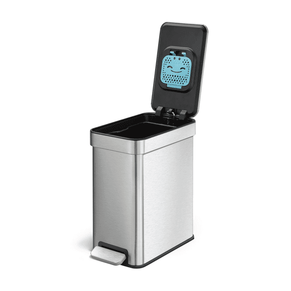 Home Zone Living 3 Gallon Slim Stainless Steel Trash Can with CleanAura Odor Control and Soft Close Lid, Silver