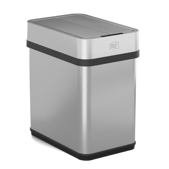 Home Zone Living 2 Gallon Slim Sensor Trash Can with Butterfly Lid and Touch Controls, Rectangular Stainless Steel, Silver
