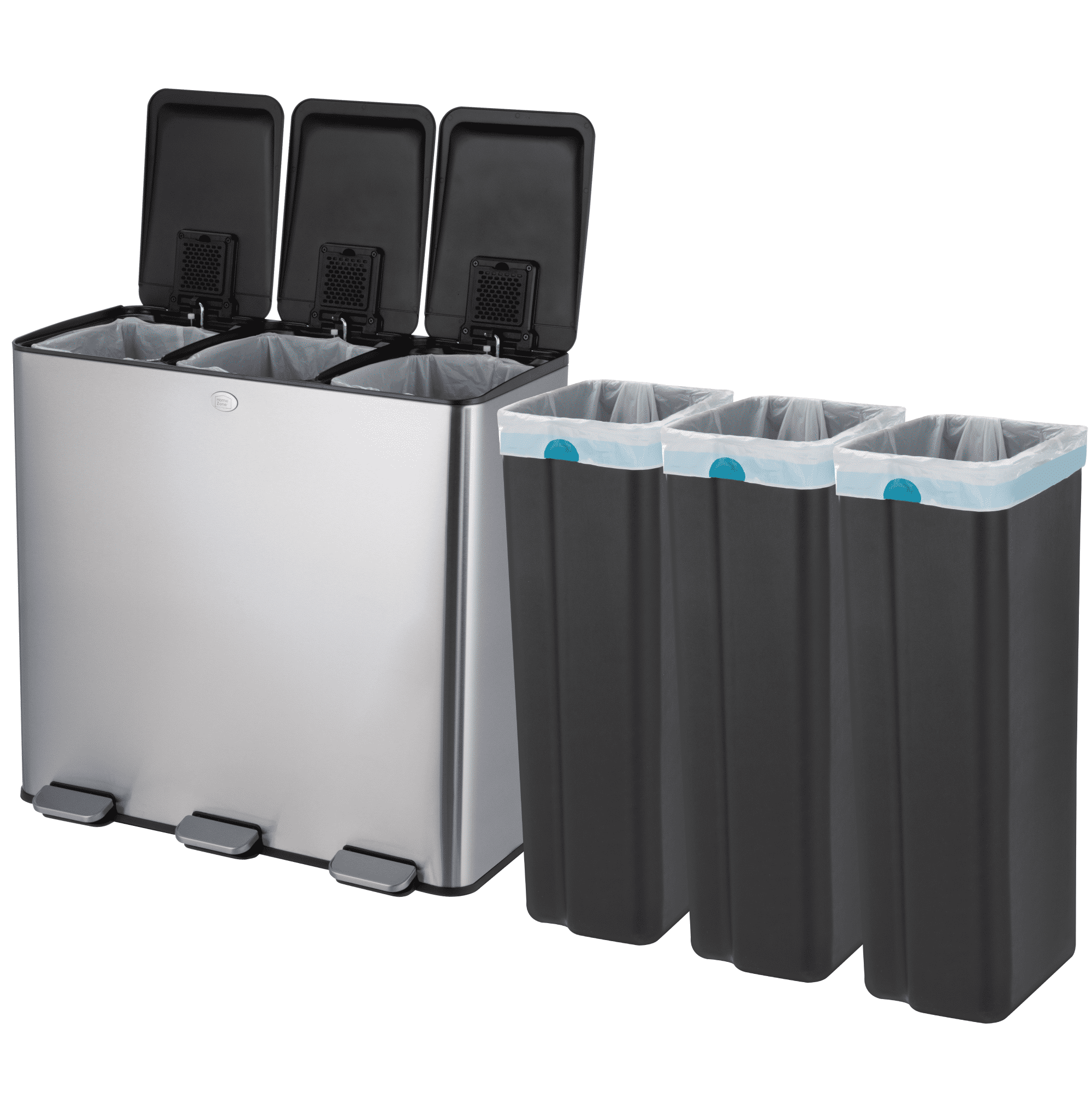 Home Zone Living 24 Gallon Kitchen Garbage Can, 3 Compartments, Stainless Steel - Walmart.com