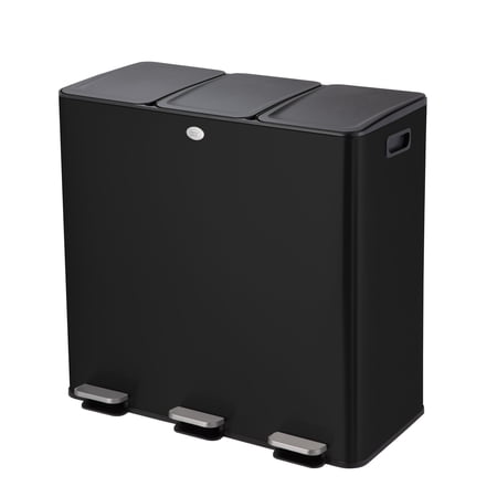 Home Zone Living 24 Gallon Triple Compartment Kitchen Trash Can, Black Stainless Steel