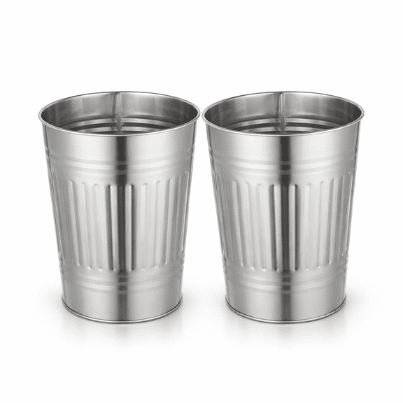 Home Zone Living 3 Gallon Rectangular Open Top Wastebasket, Stainless Steel, Matte Silver, 2 Pack with Trash Bags