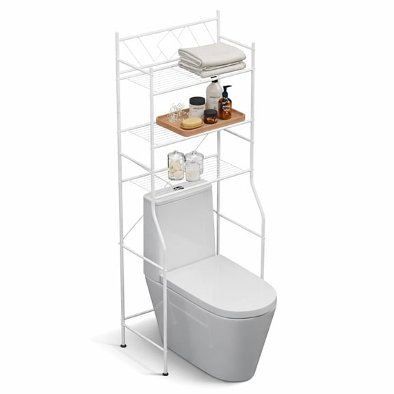 Home Zone Living 3-Tier Over the Toilet Bathroom Storage Organizer with Wide Stabilizing Base, Matte White