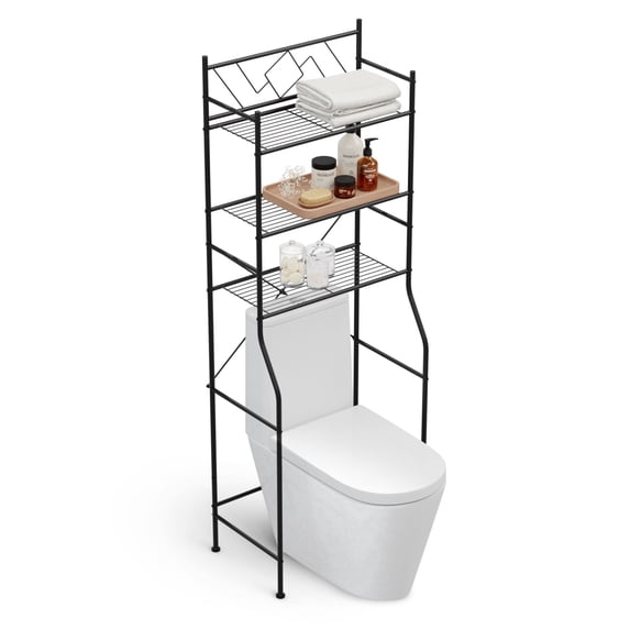 Home Zone Living Matte Black 3-Tier Over-the-Toilet Bathroom Storage Organizer with Wide Stabilizing Base