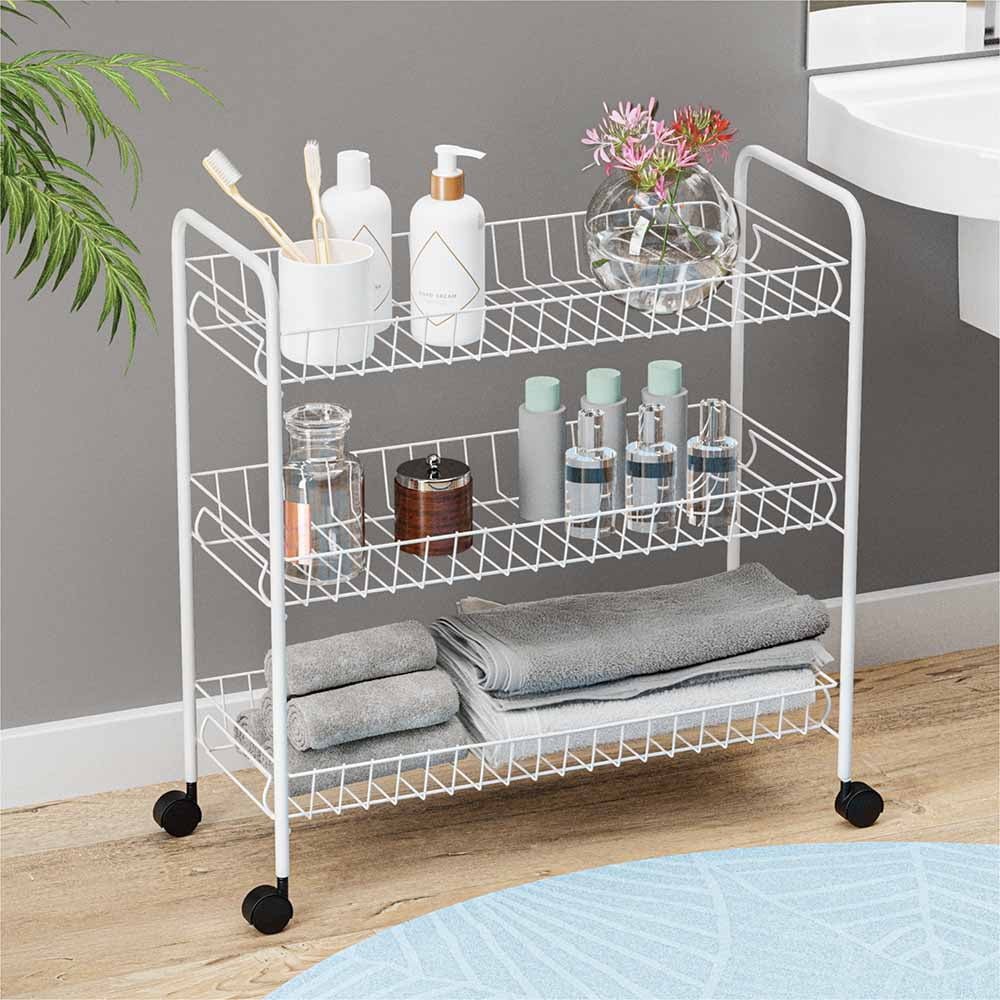 White Metal 3-Tier Rolling Utility Cart with Handle