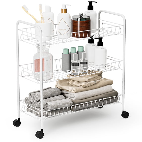 Home Zone Living Rolling Utility Cart with Handle, 3 Tier Versatile Storage Organizer with Wheels