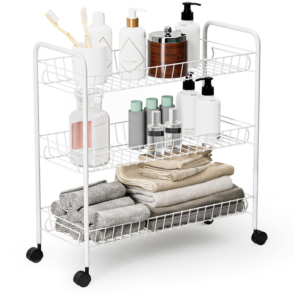 Home Zone Living Rolling Utility Cart with Handle, 3 Tier Versatile Storage Organizer with Wheels