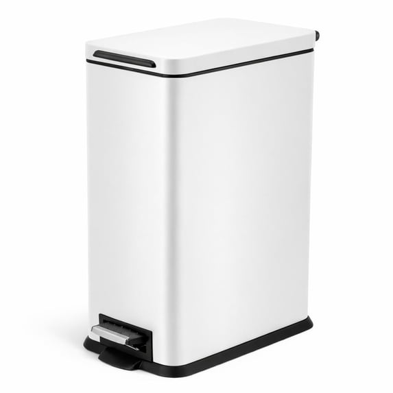 Home Zone Living 4 Gallon Slim Kitchen Trash Can with Step Pedal, Soft-Close Lid and Removable Inner Bucket, Stainless Steel, Matte White