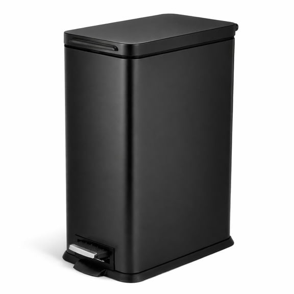 Home Zone Living 4 Gallon Slim Kitchen Trash Can with Step Pedal, Soft-Close Lid and Removable Inner Bucket, Stainless Steel, Matte Black