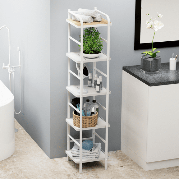 Home Zone Living 5 Tiers Tall and Slim Storage Racks, Multipurpose, White
