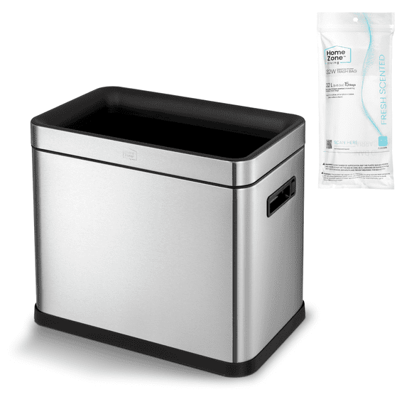 Home Zone Living 8.7 gal Kitchen Open Top Trash Can, Stainless Steel