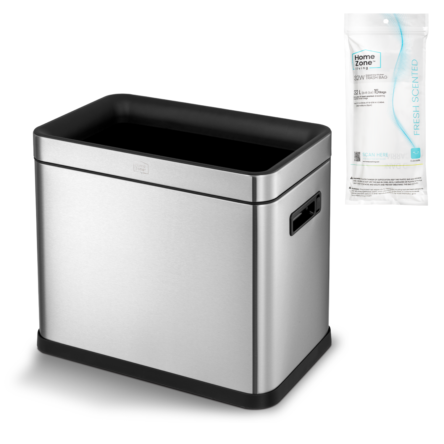 Home Zone Living 8.7 gal Kitchen Open Top Trash Can, Stainless Steel