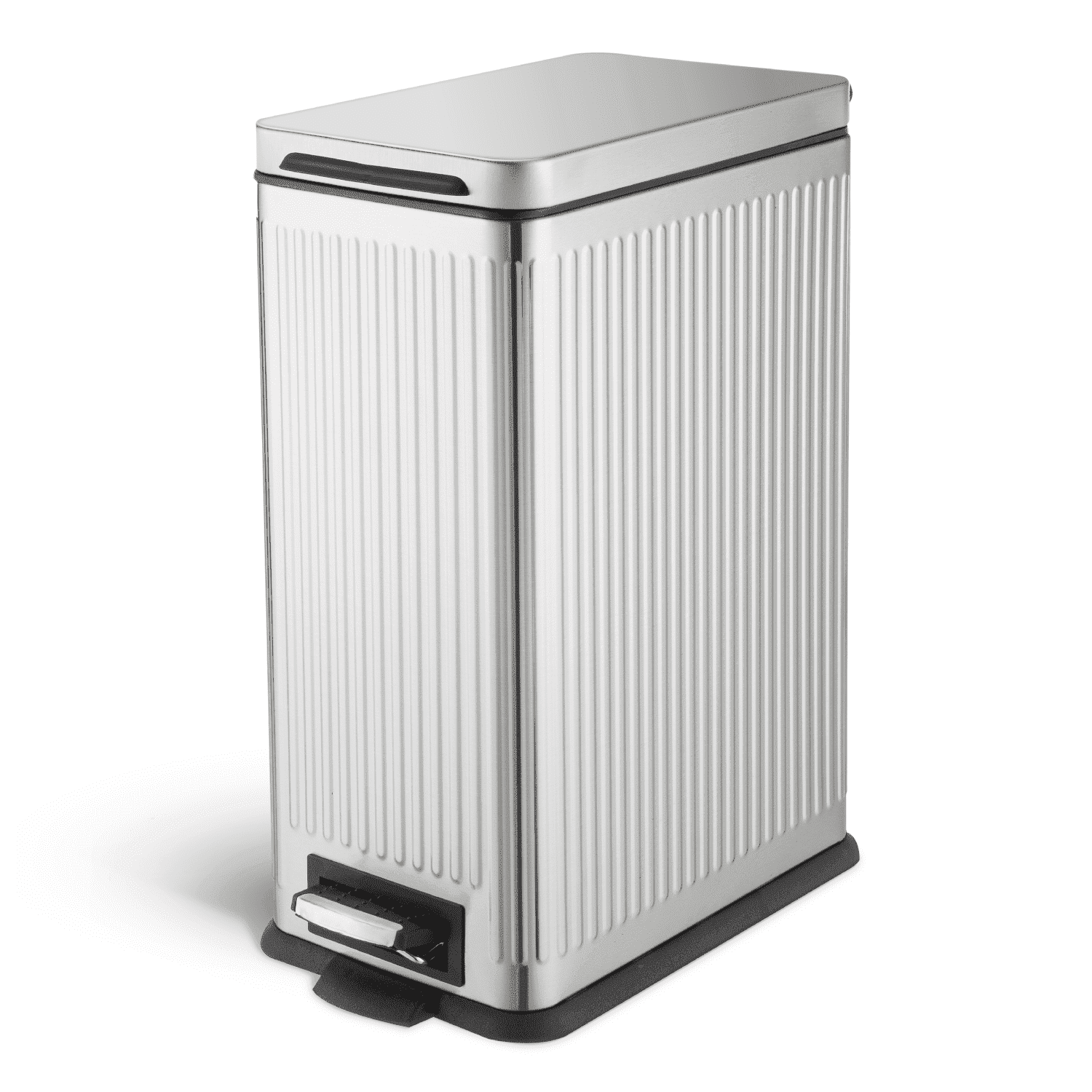 Home Zone Living 8 Gallon Slim Stainless Steel Kitchen Trash Can with Step Pedal and Soft-Close Lid, Silver, 30 Liters