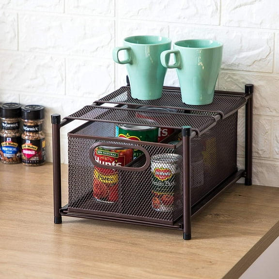 Home Zone Living 9.06 Width Organizer Sliding Basket, 1 Shelf Vertical Divider, Bronze