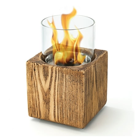 Home Zone Living Concrete Portable Tabletop Round 4.7" Mini Fire Pit Bowl, Wick Included, Indoor, Outdoor Use, Patio, Deck, Balcony Safe, Ethanol Alcohol, Smokeless, Long Burning, Fireplace, Soot Free