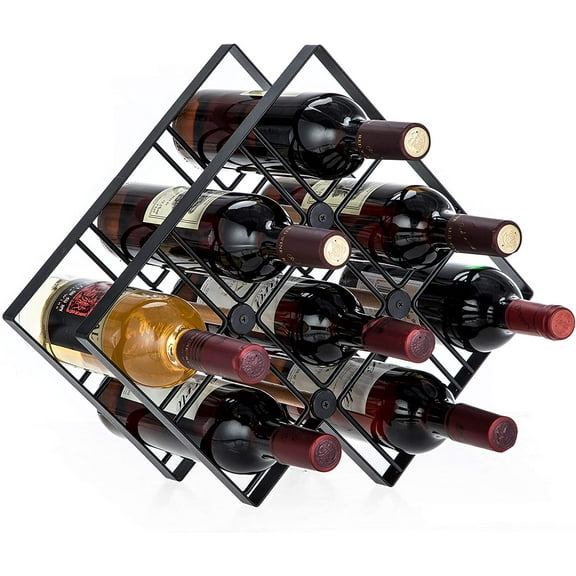 Home Zone Living Countertop Wine Rack, Metal Display, up to 8-Bottles, Black