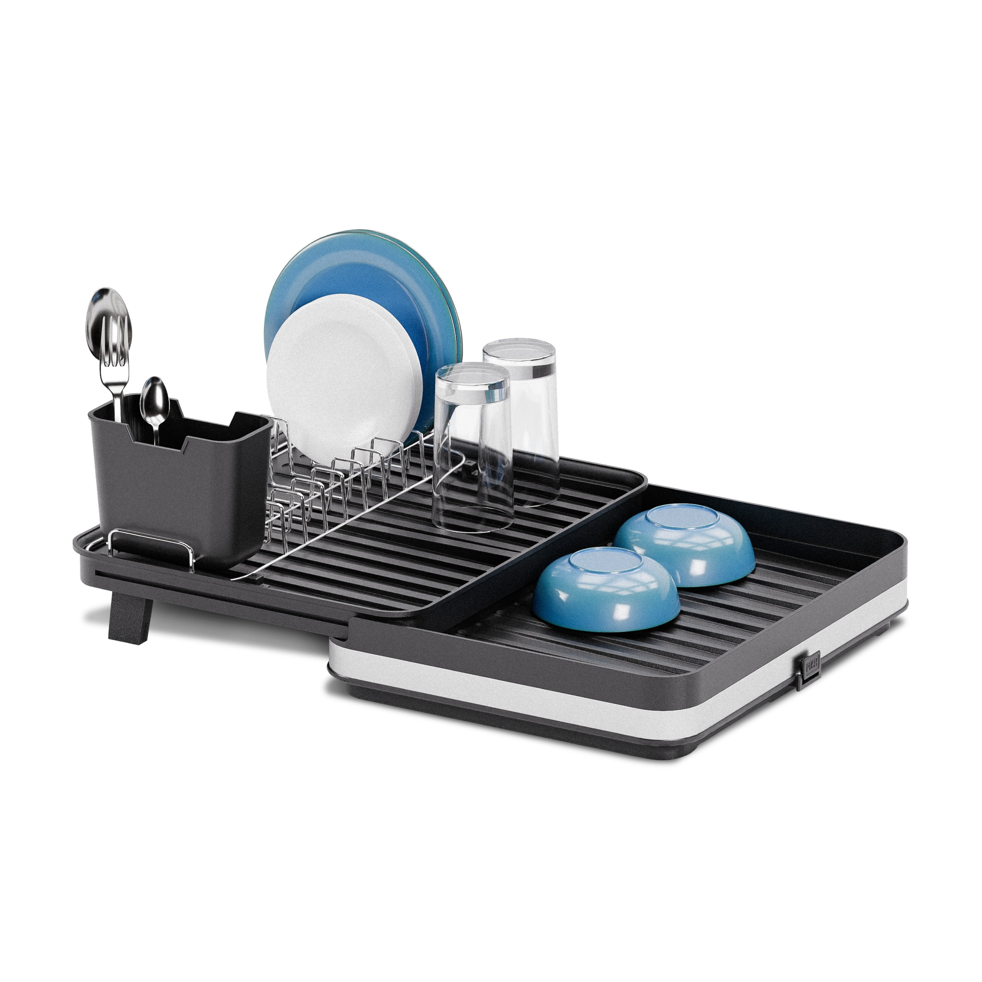 Home Zone Living Collapsible Dish Drying Rack with Push-Drain and ...