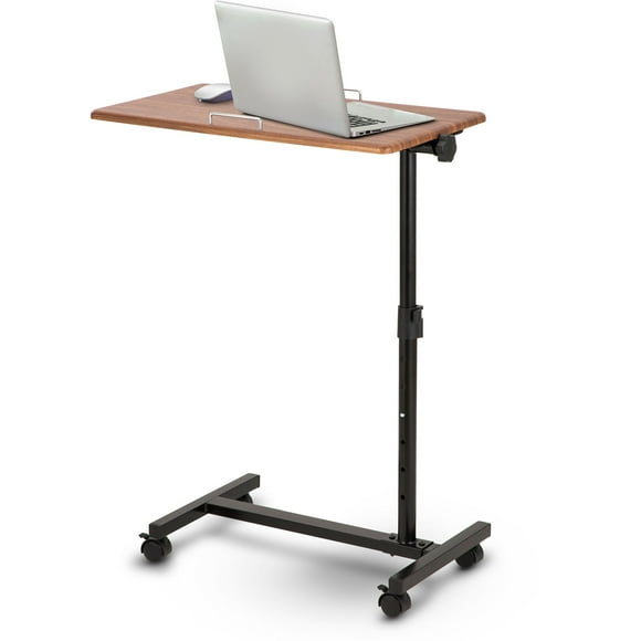 Home Zone Living Medical Adjustable Mobility Hospital Bed Table with Wheels, Laptop Stand, Brown