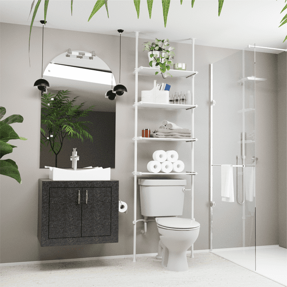 Home Zone Living Over The Toiler Organizer with 4 Tiers Adjustable Shelving Rack