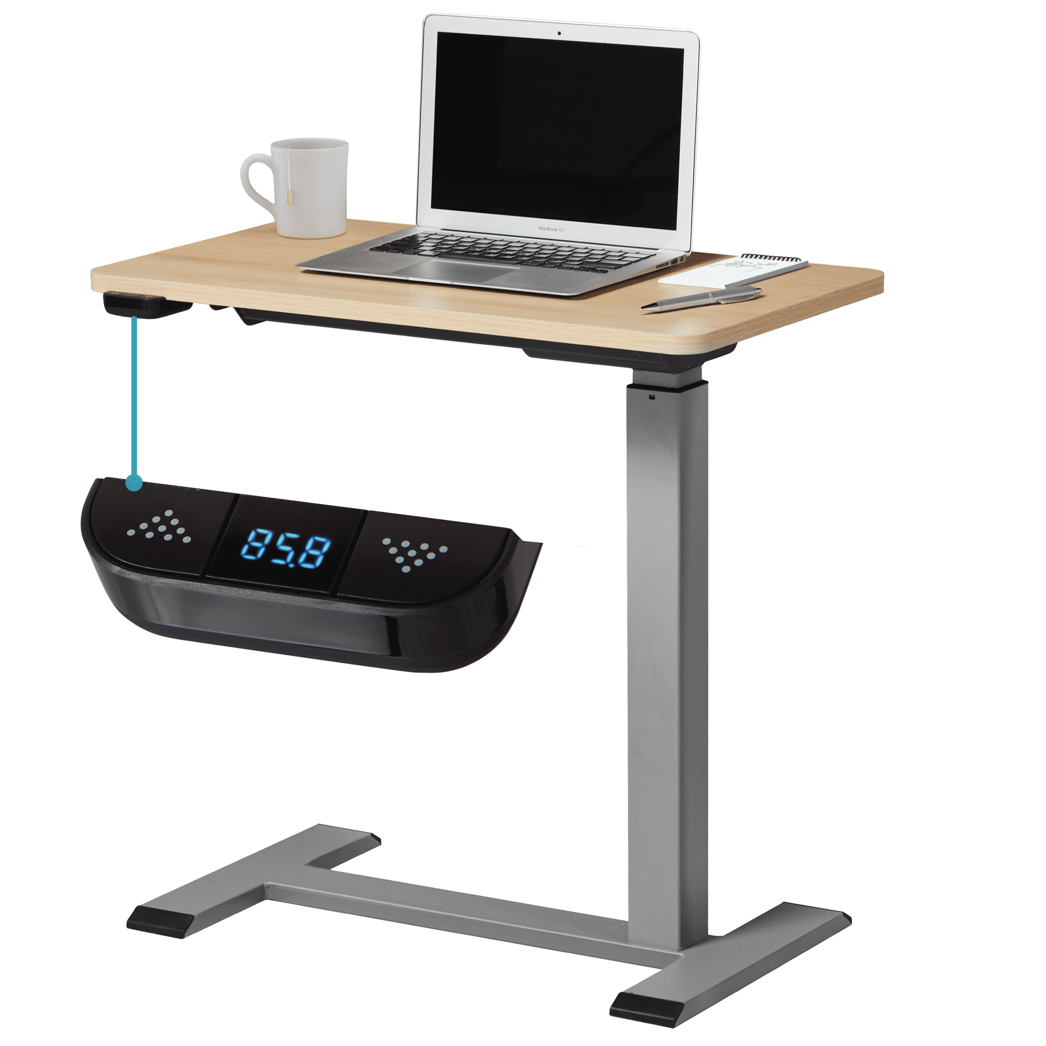 Oak and Alloy Steel Adjustable Height Bedside Table with USB-C Rechargeable Battery