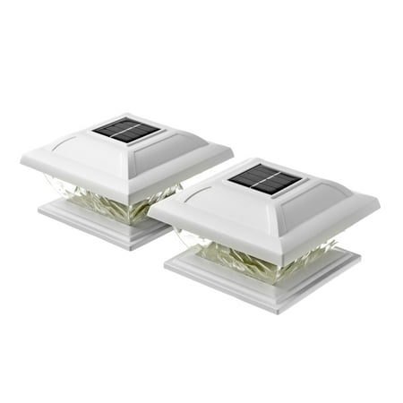 Home Zone Living Solar Post Cap Lights - LED Outdoor fits 4-6 in. Posts, White, 2-Pack