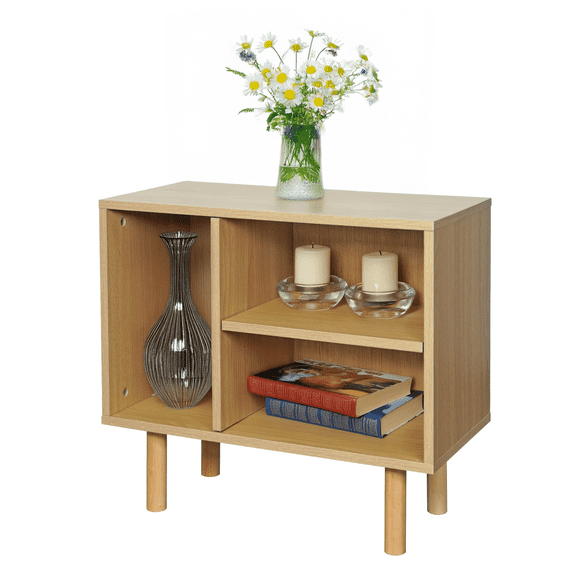 Home Zone Living Storage Cube Stackable End Table, with Doors or Shelves for Living Room, Oak Finish