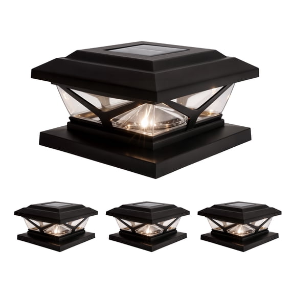 Home Zone Security 4-Pack Crown Style Solar Powered Post Cap Light, Dusk to Dawn, Adjustable Color Temperature