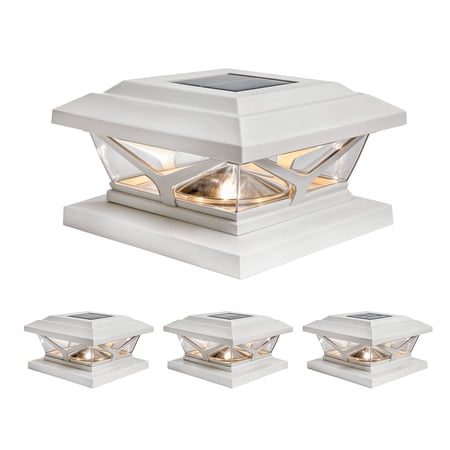 Home Zone Security ELI1701V White Crown Style Solar LED Lights - 4 Pack