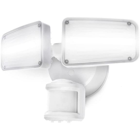 Home Zone Security Dual Brightness Motion Sensor Light - Outdoor Weather Resistant LED Twin Head 5000K Security Light with Standby Halo Light and Easy Connect Back Panel, White